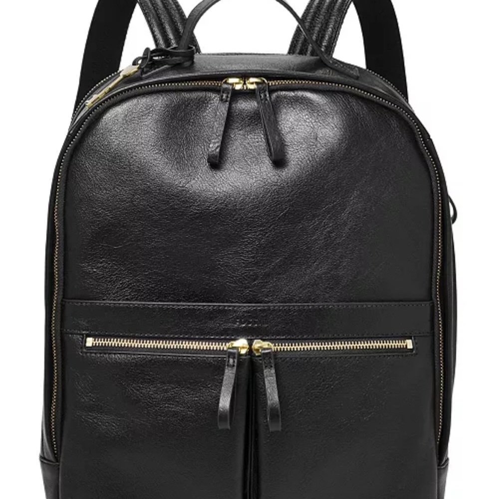 Fossil Black Leather Backpack with laptop compartment  Unisex